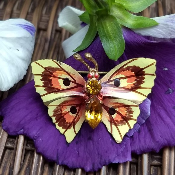 3/$25 vintage 70s butterfly rhinestone brooch pin - Picture 3 of 3